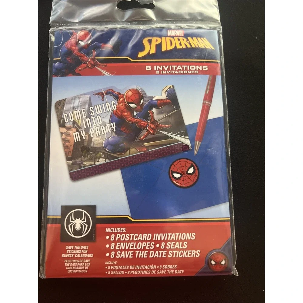 Marvel Superhero SPIDERMAN INVITATIONS Birthday Party Invites‎ (8 Cards) New!